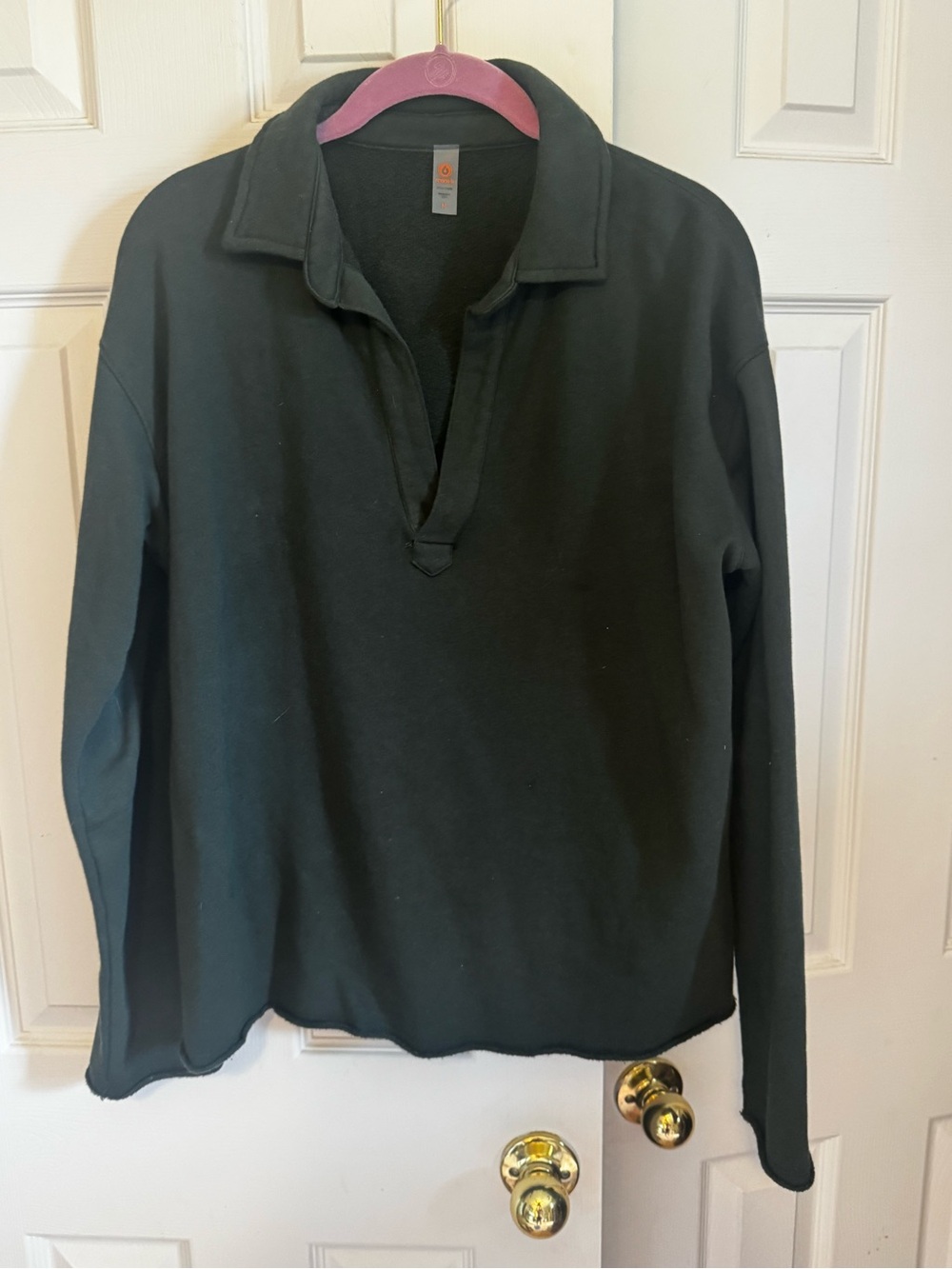Mono B Dark Green Quarter-Placket Pullover Sweatshirt